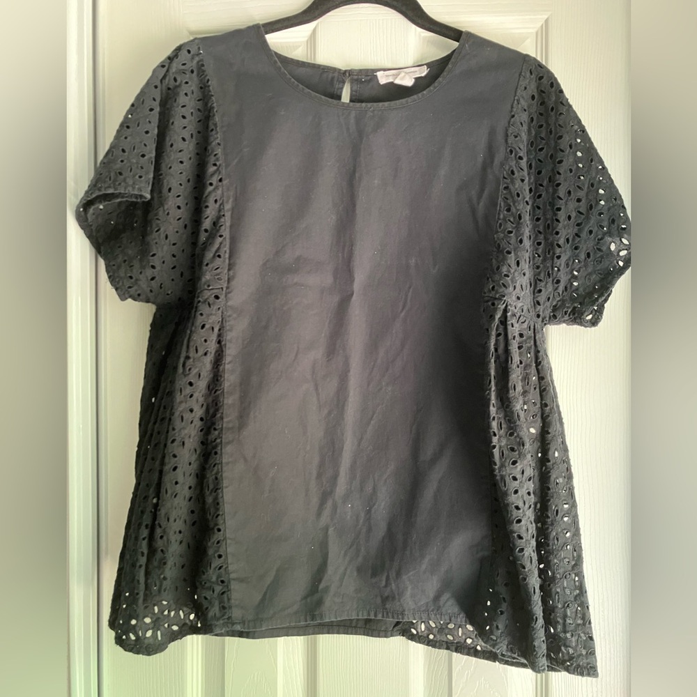 BeachLunchLounge Collection 100% cotton eyelet top Boho Lagenlook feminine  M